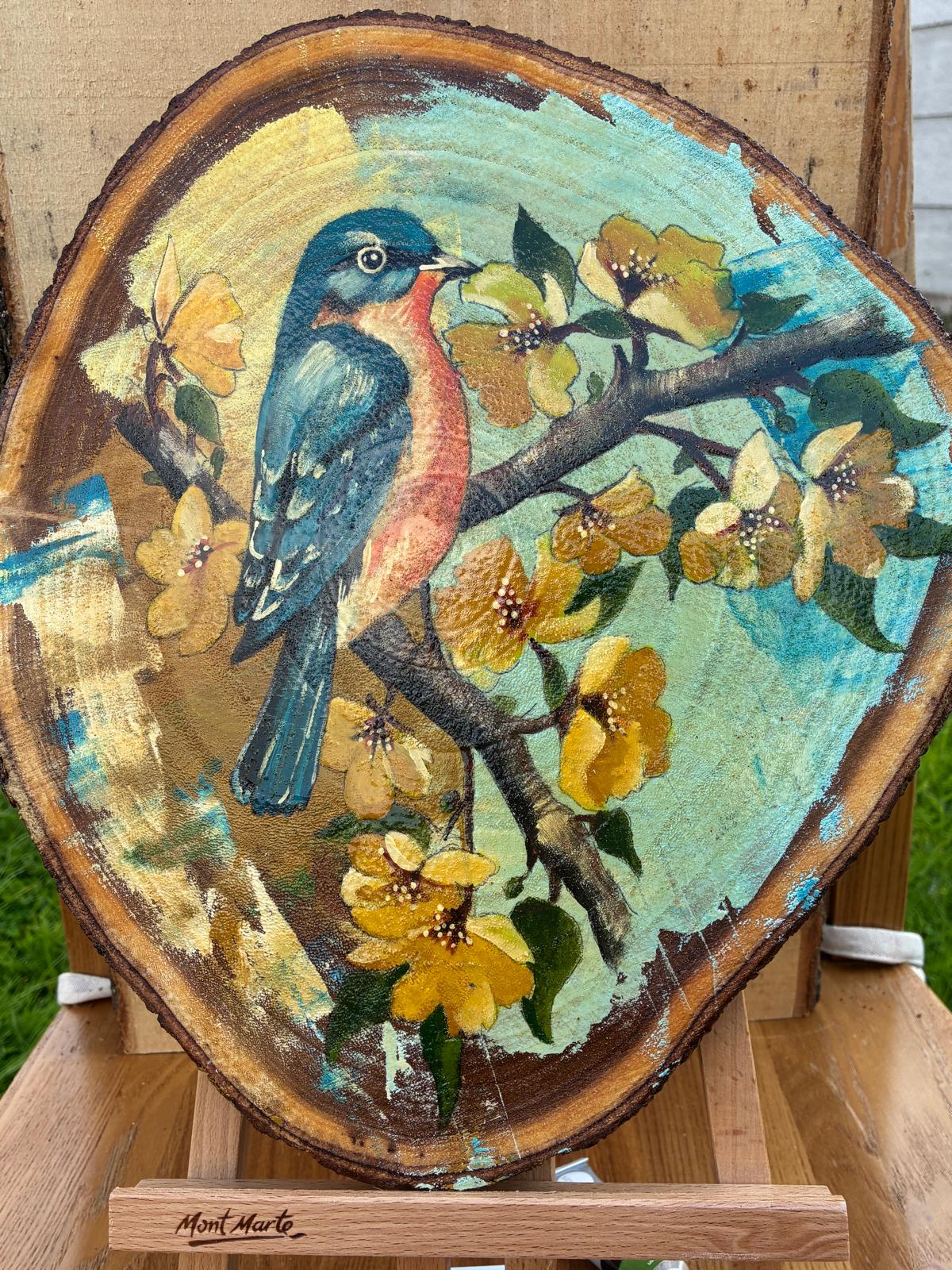 Blue Bird with Yellow Flower